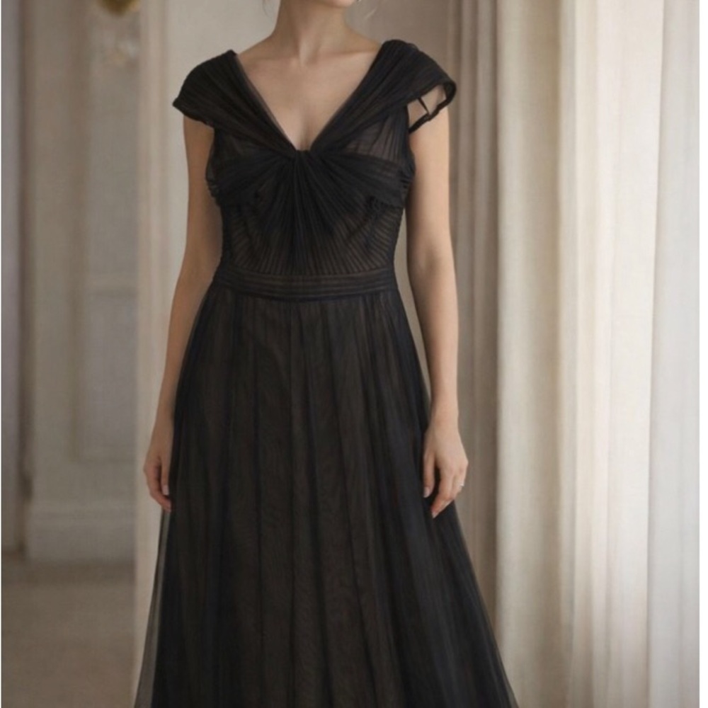 Tadashi Shoji black off shoulder ElegantSheer Tulle Evening Dress size 16 formal